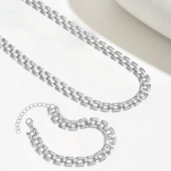 Silver Box Link Necklace & Bracelet Set - Picture 3 of 3